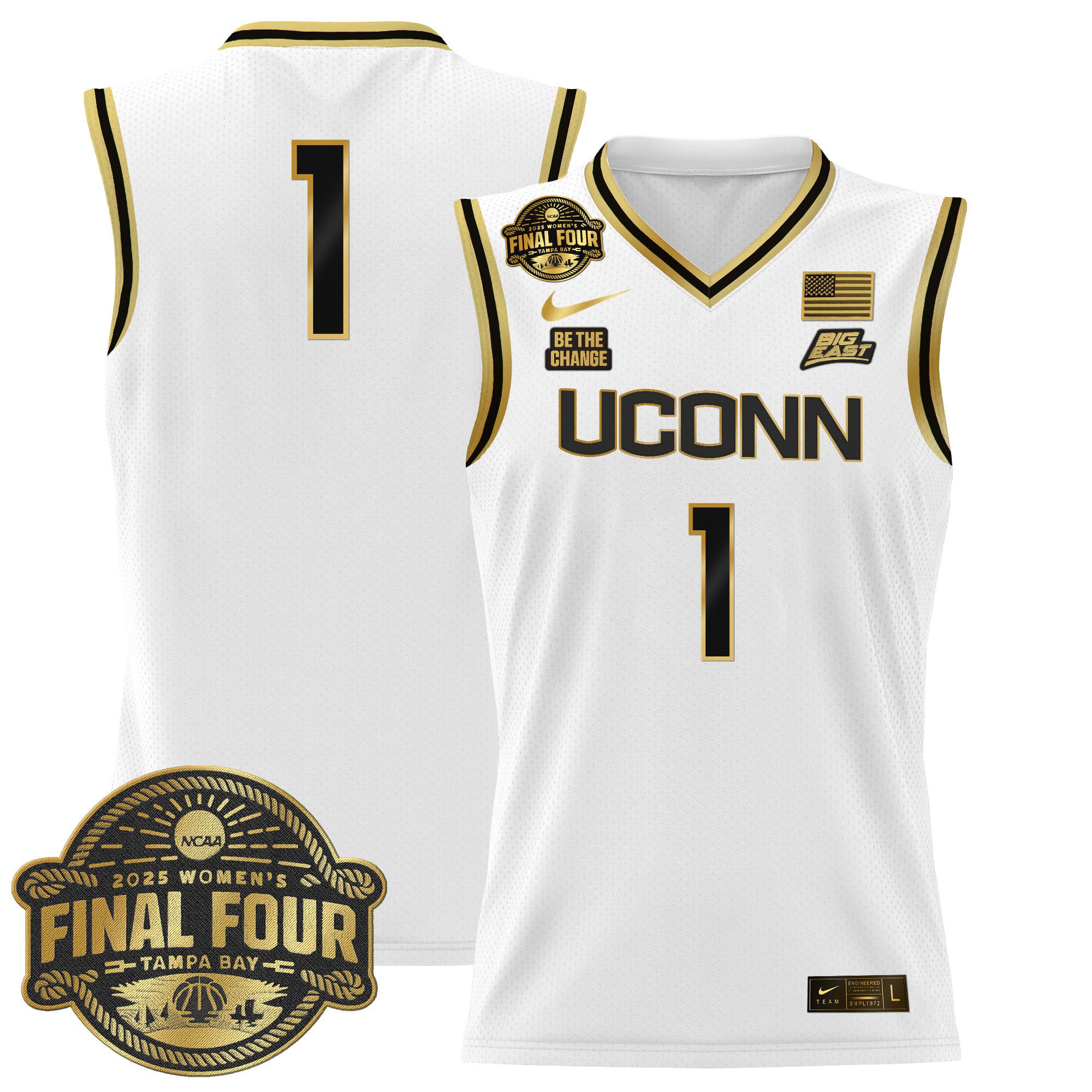 Men UConn Huskies #1 No Name White Nike 2025 Big Eat Final Four Patch Lightweight Basketball NCAA Jerseys
